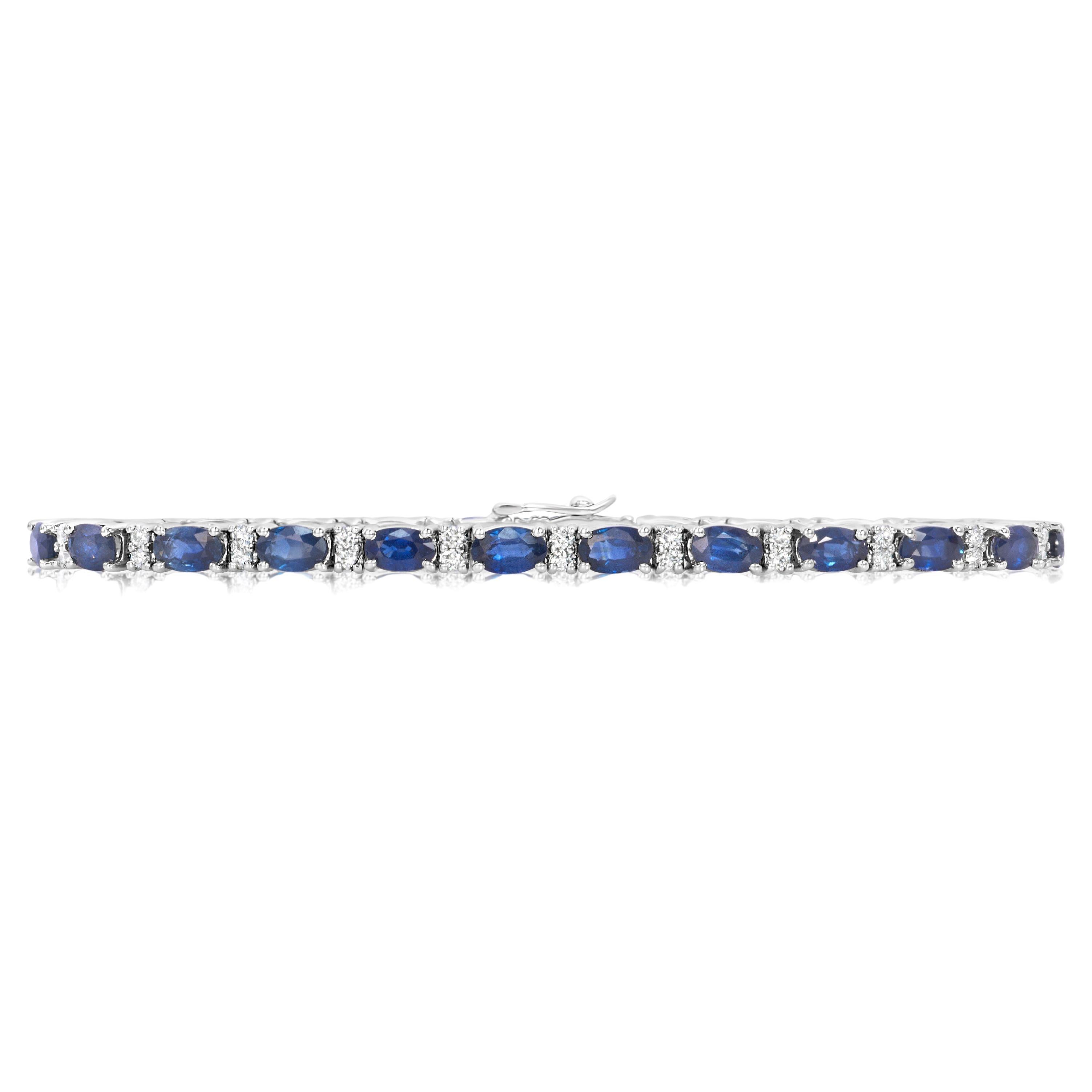 Roman Malakov 8.51 Carats Total Oval Cut Sapphire & Diamond Tennis Bracelet