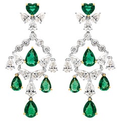 Roman Malakov 8.56 Carats Total Mixed Cut Diamond & Emerald Chandelier Earrings