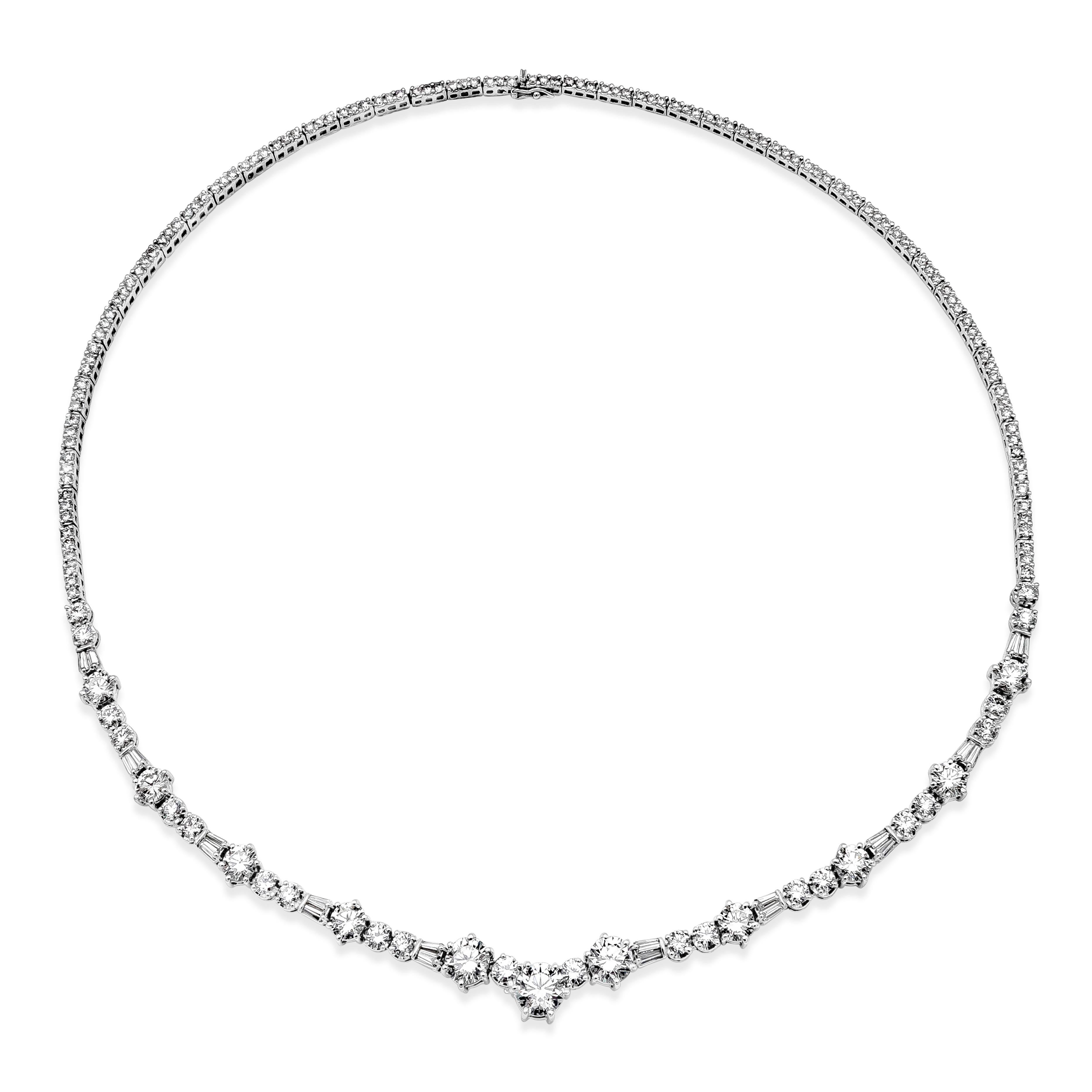 Contemporary Roman Malakov, 8.71 Carat Total Round And Baguette Diamond Tennis Necklace For Sale