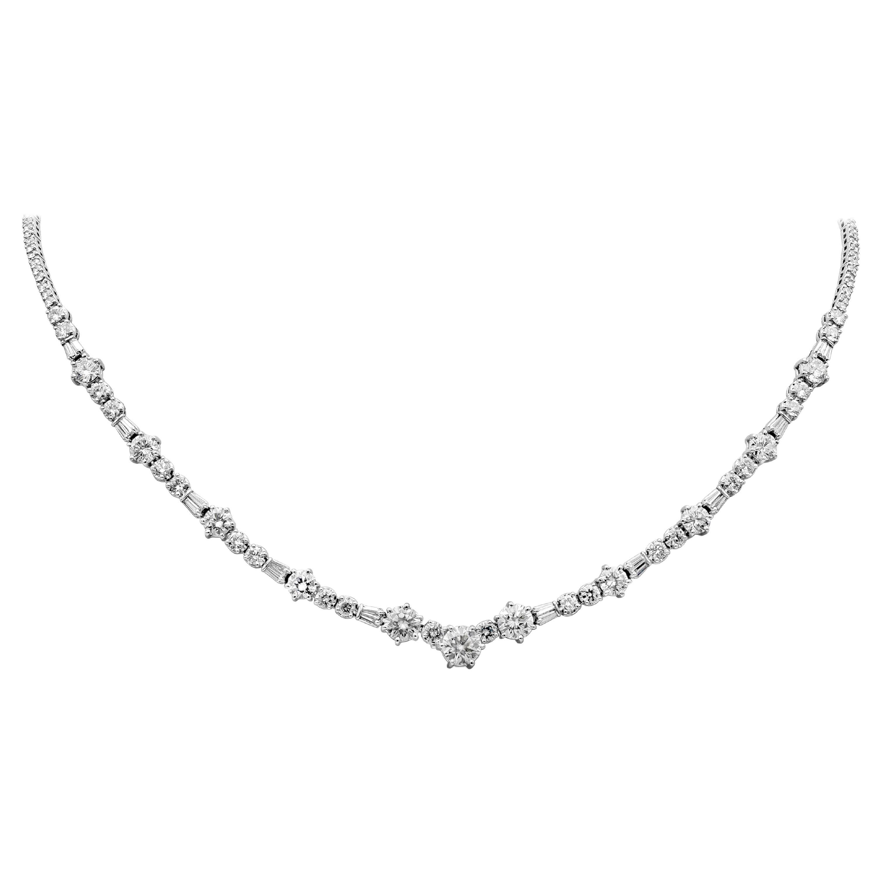 Roman Malakov, 8.71 Carat Total Round And Baguette Diamond Tennis Necklace For Sale