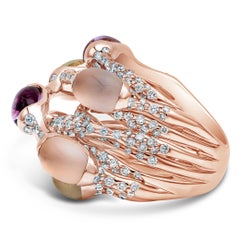 Roman Malakov 8.76 Carat Total Multi-Color Cabochon & Round Diamond Fashion Ring