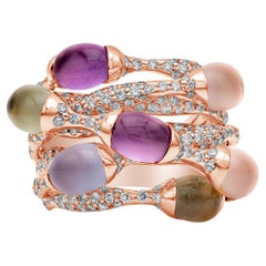 Roman Malakov 8.76 Carat Total Multi-Color Cabochon & Round Diamond Fashion Ring