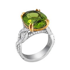 Roman Malakov 8.77 Carat Oval Cut Peridot and Diamond Fashion Ring in Platinum