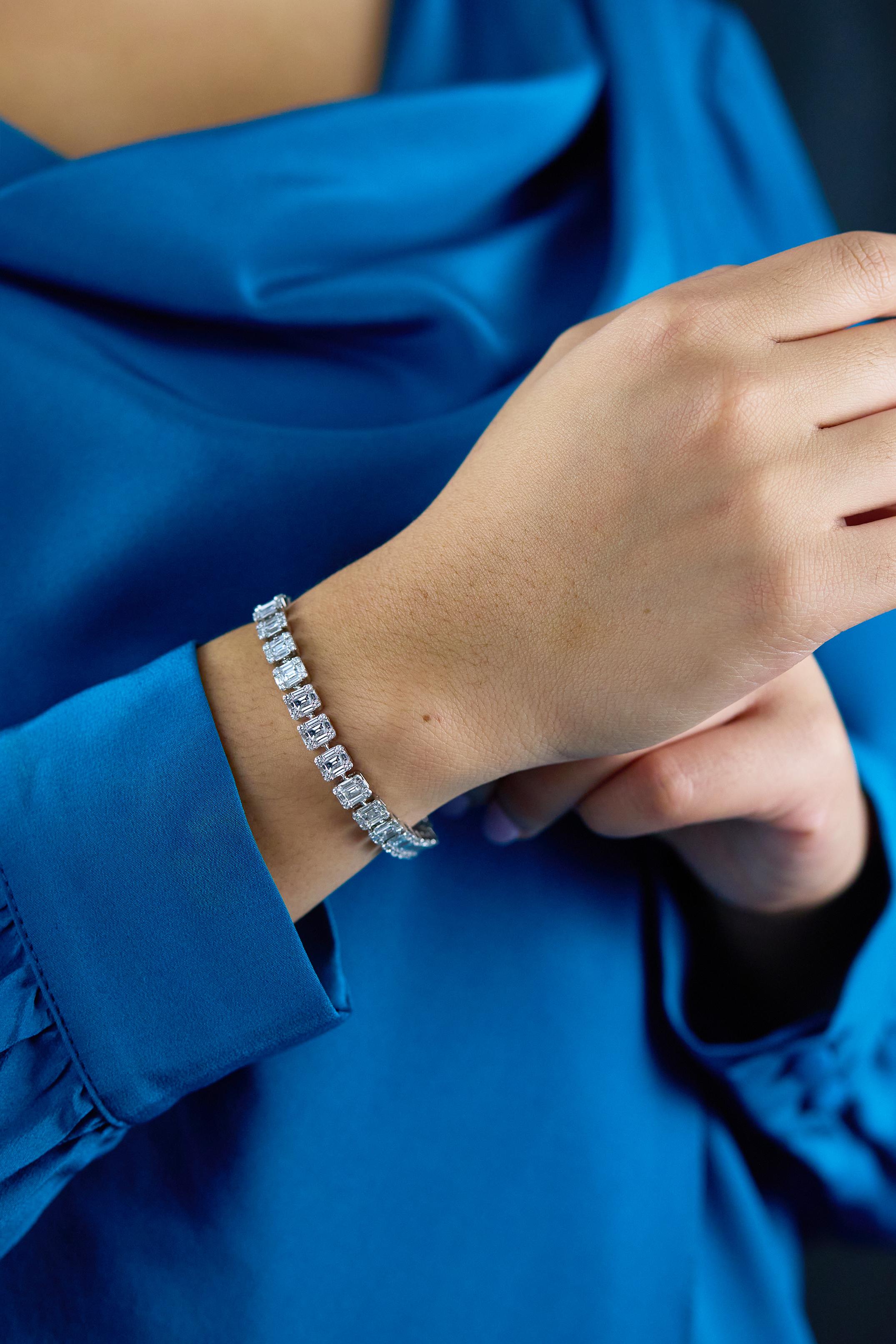 Taille mixte Roman Malakov, bracelet tennis à illusion de grappes de diamants de 8,79 carats au total en vente