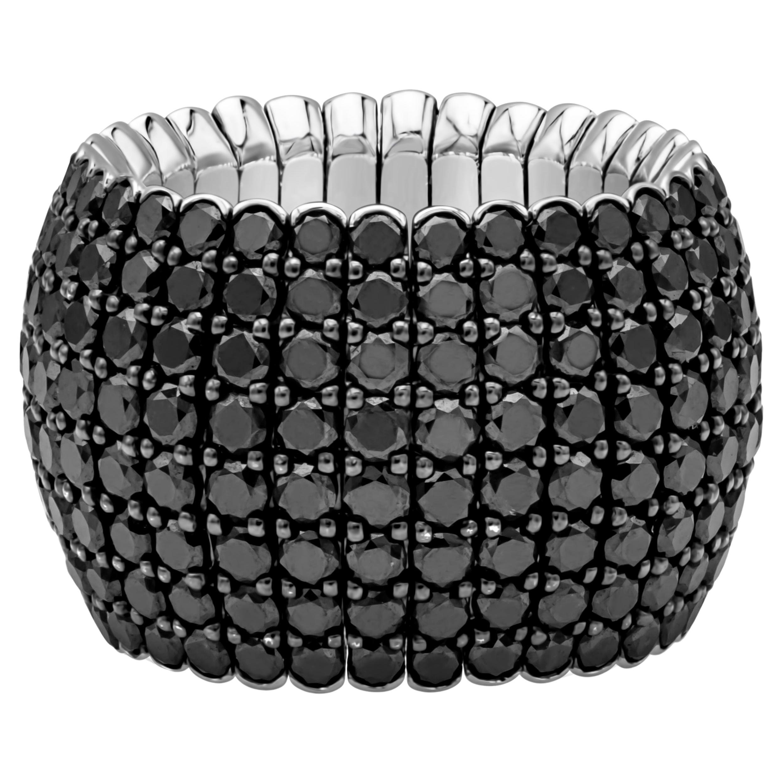 Roman Malakov 9.09 Carats Total Round Black Diamond Flexible Pave Fashion Ring For Sale