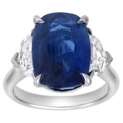 Roman Malakov 9.27 Carat Cushion Cut Blue Sapphire & Diamond Three-Stone Ring
