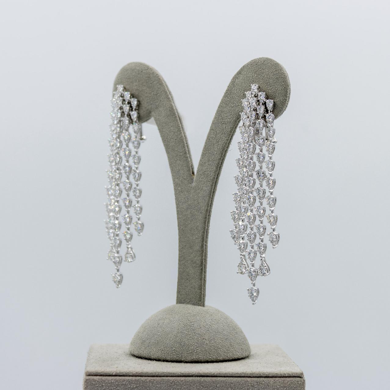 Roman Malakov 9.35 Carats Round Diamond Five-Row Illusion Chandelier Earrings  For Sale 2