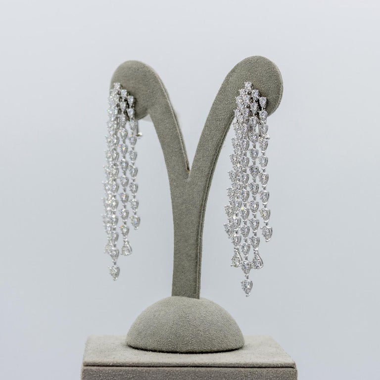 Roman Malakov, 9.35 Carat Pear Shaped Diamond Five-Row Waterfall Drop Earrings For Sale 1