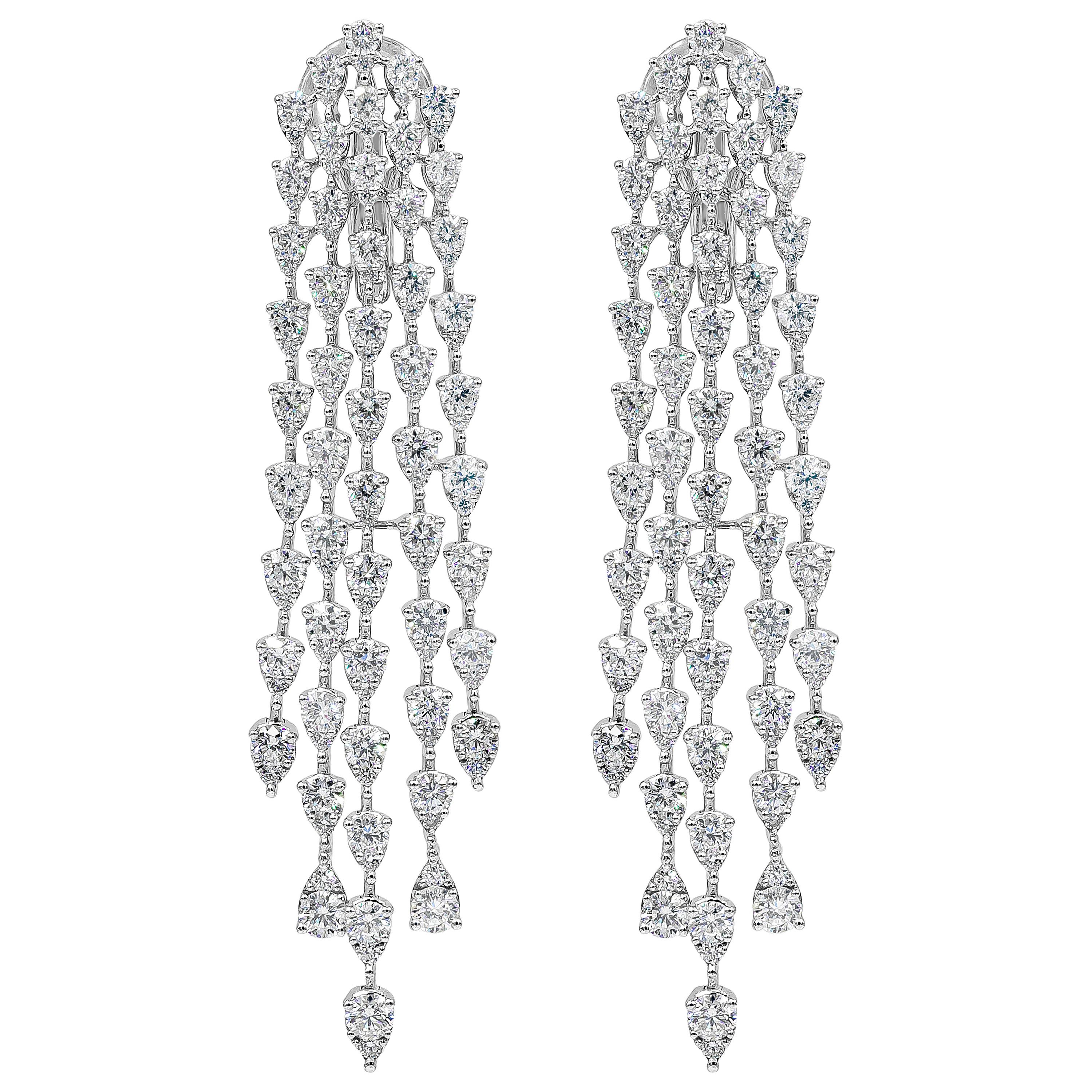 Roman Malakov 9.35 Carats Round Diamond Five-Row Illusion Chandelier Earrings  For Sale