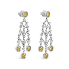 Roman Malakov 4.98 Carats Eight Cushion Cut Yellow Diamond Chandelier Earrings
