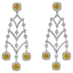 Roman Malakov 4.98 Carats Eight Cushion Cut Yellow Diamond Chandelier Earrings