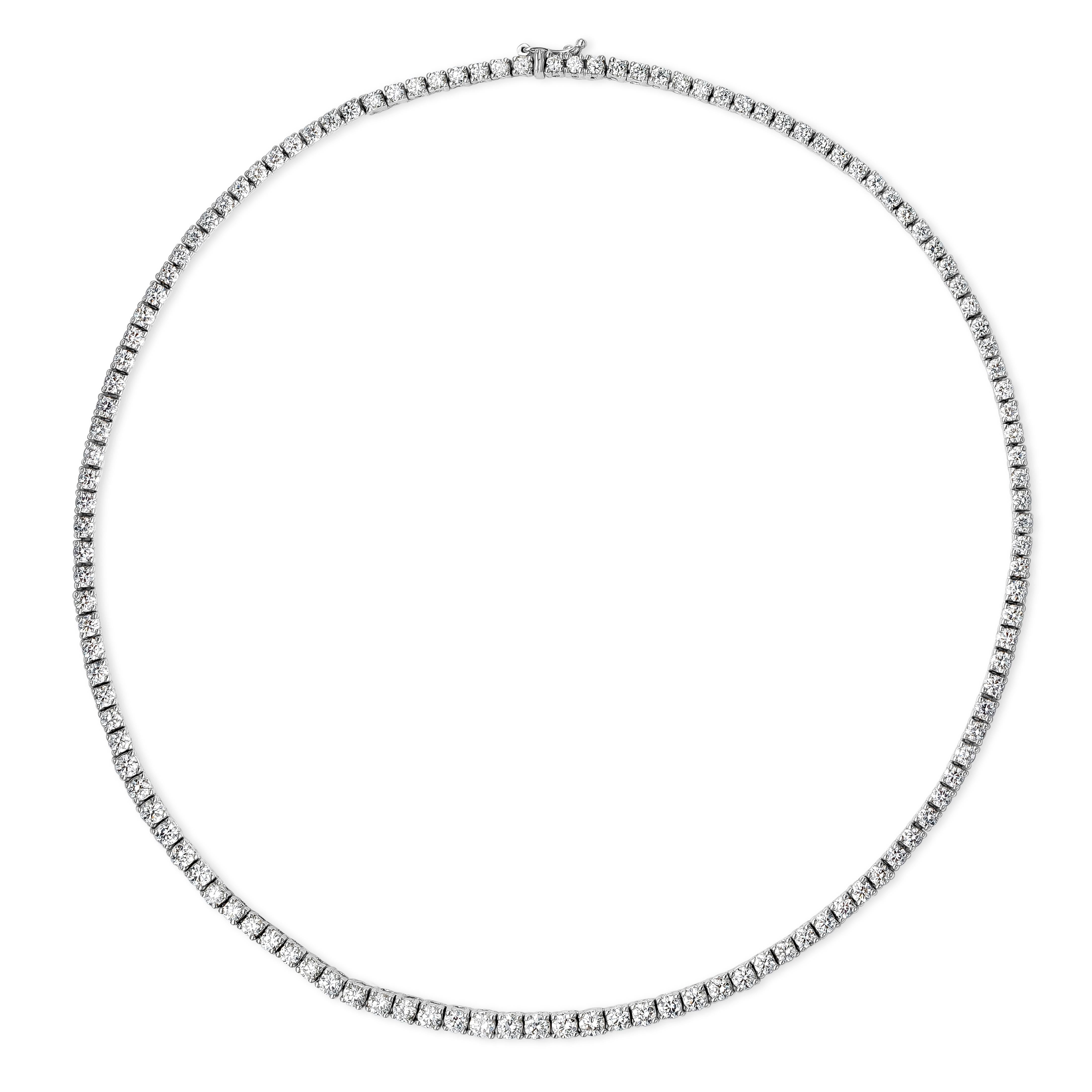 Contemporary Roman Malakov 9.41 Carat Total Round Diamond Tennis Necklace in White Gold For Sale