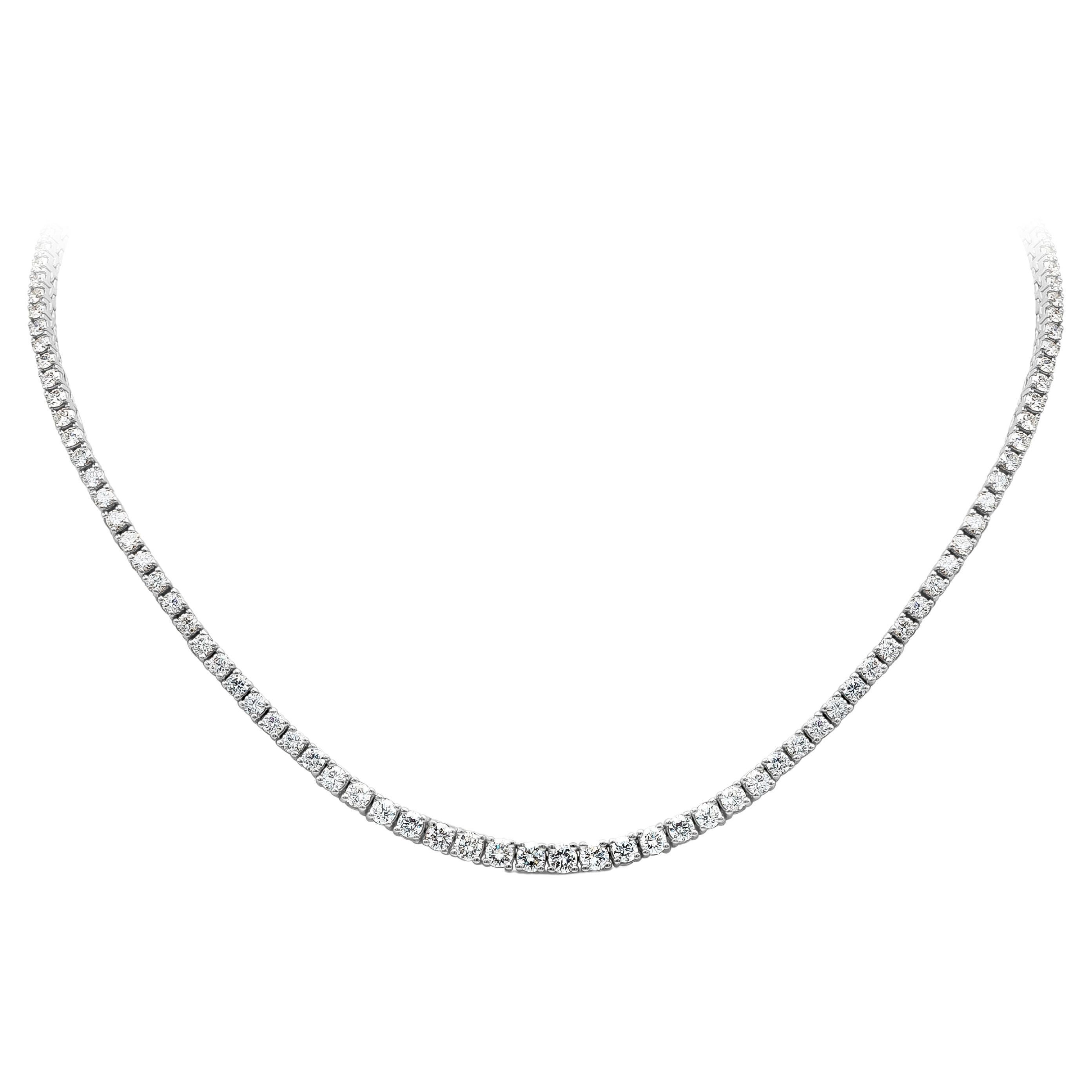 Roman Malakov 9.41 Carat Total Round Diamond Tennis Necklace in White Gold