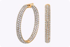 Roman Malakov 9.55 Carats Total Round Diamond Pave Set Hoop Earrings