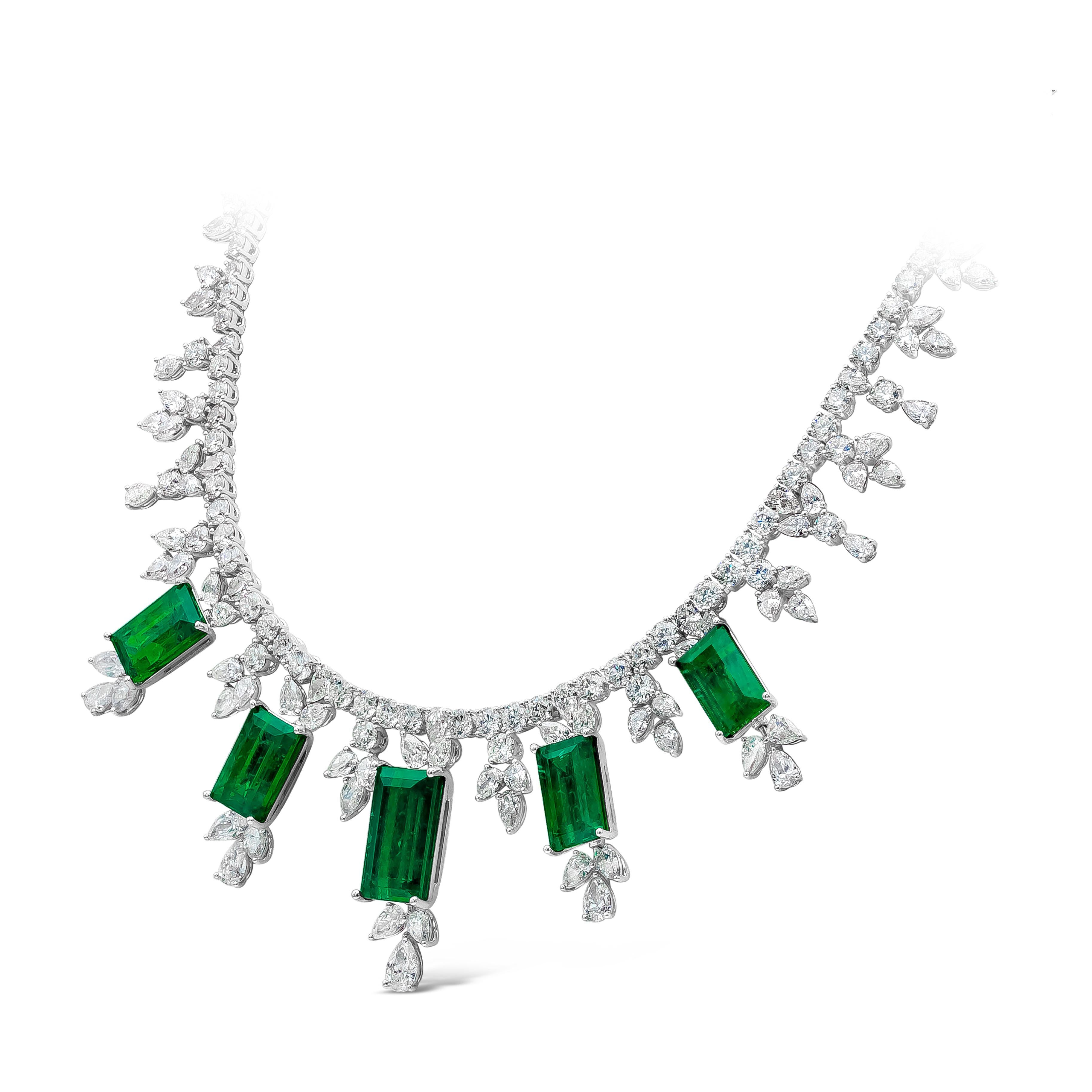 Contemporary Roman Malakov 95.76 Carat Total Colombian Emerald & Diamond Necklace For Sale