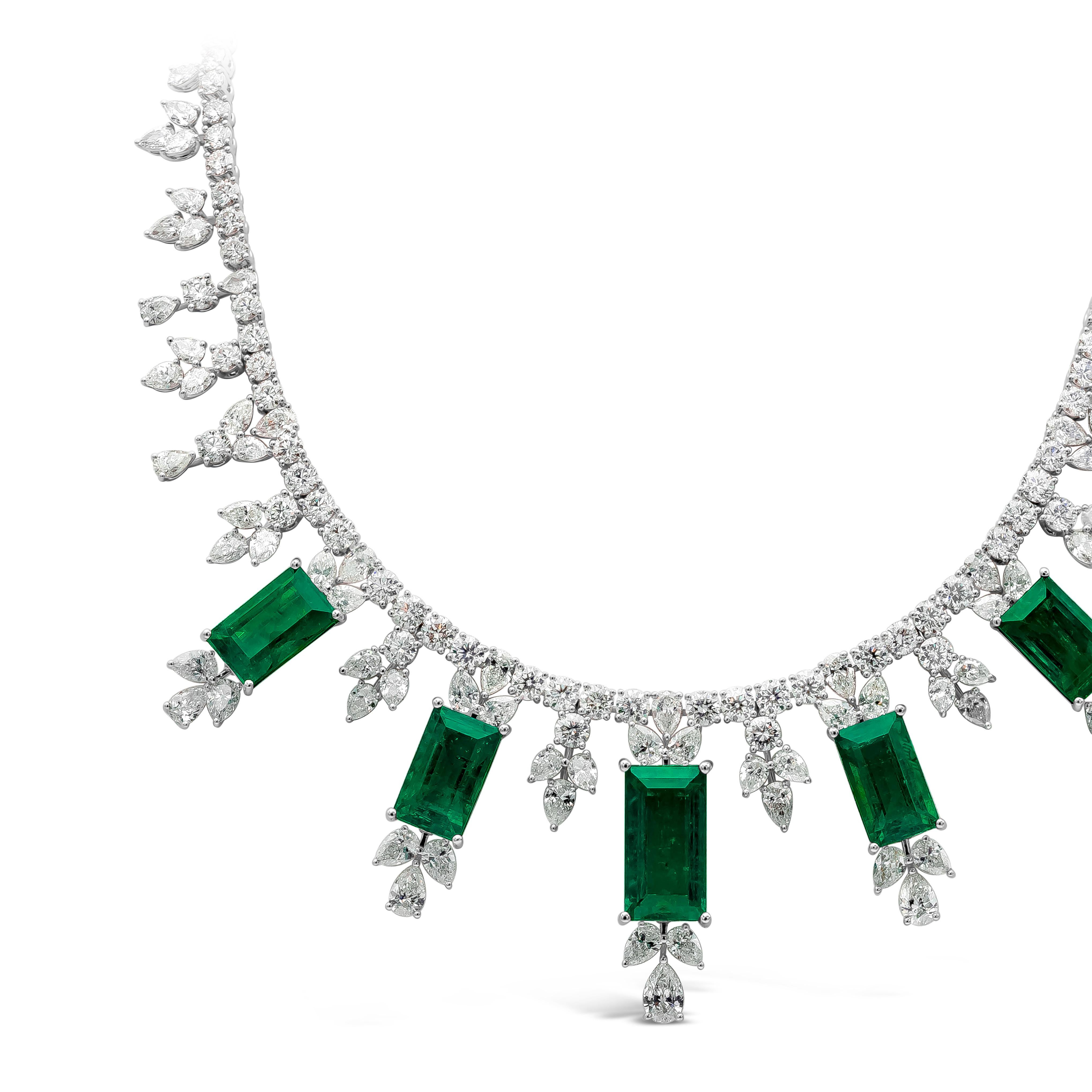 Mixed Cut Roman Malakov 95.76 Carat Total Colombian Emerald & Diamond Necklace For Sale
