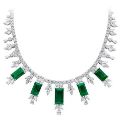 Roman Malakov 95.76 Carat Total Colombian Emerald & Diamond Necklace