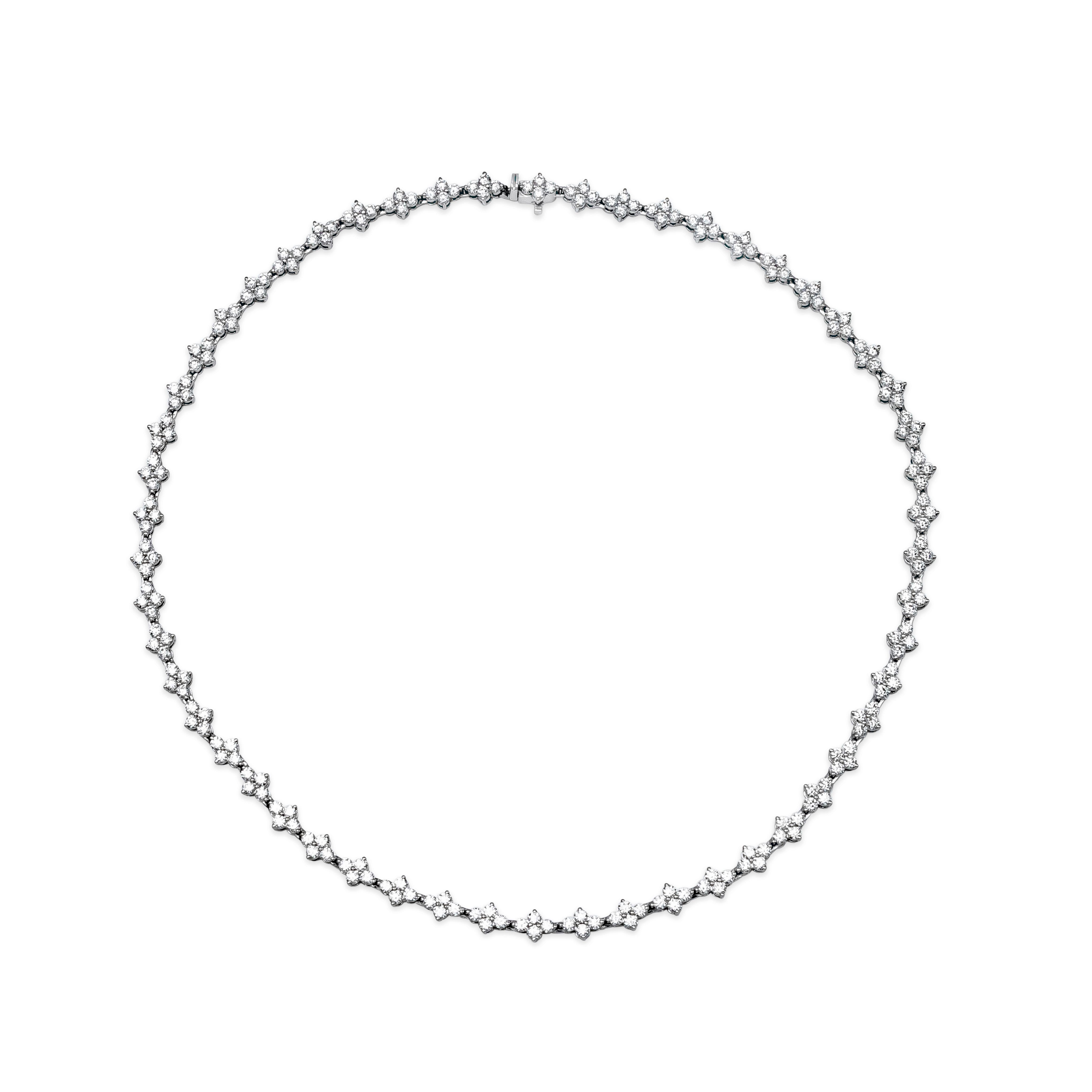 Contemporary Roman Malakov 9.59 Carat Cluster Diamond Tennis Necklace in White Gold For Sale