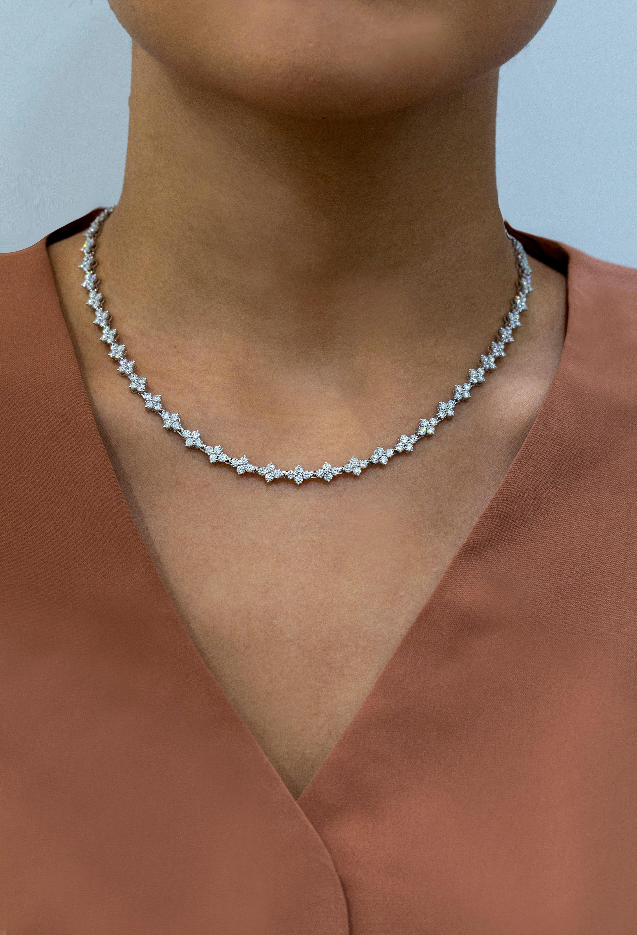 Round Cut Roman Malakov 9.59 Carat Cluster Diamond Tennis Necklace in White Gold For Sale