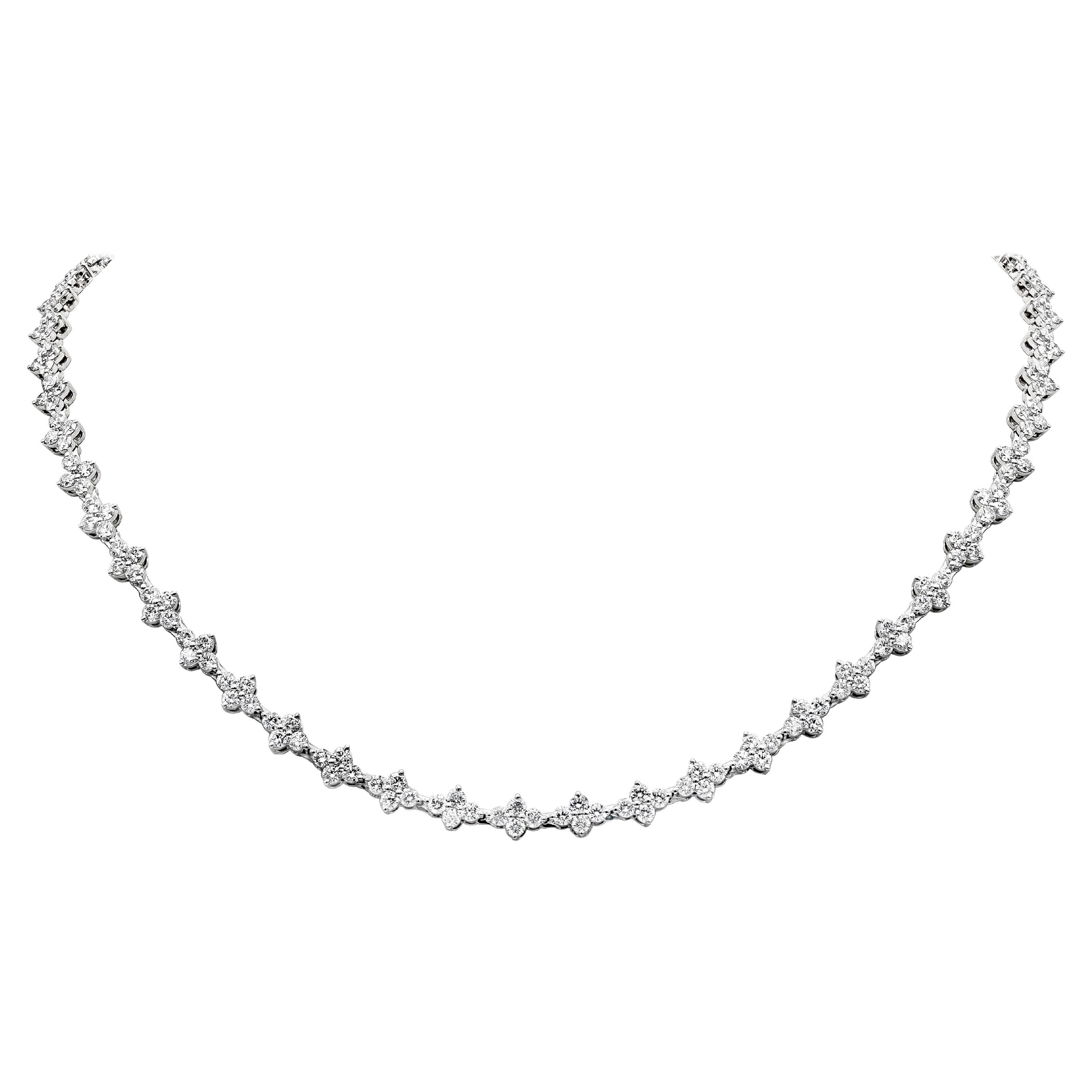 Roman Malakov 9.59 Carat Cluster Diamond Tennis Necklace in White Gold For Sale