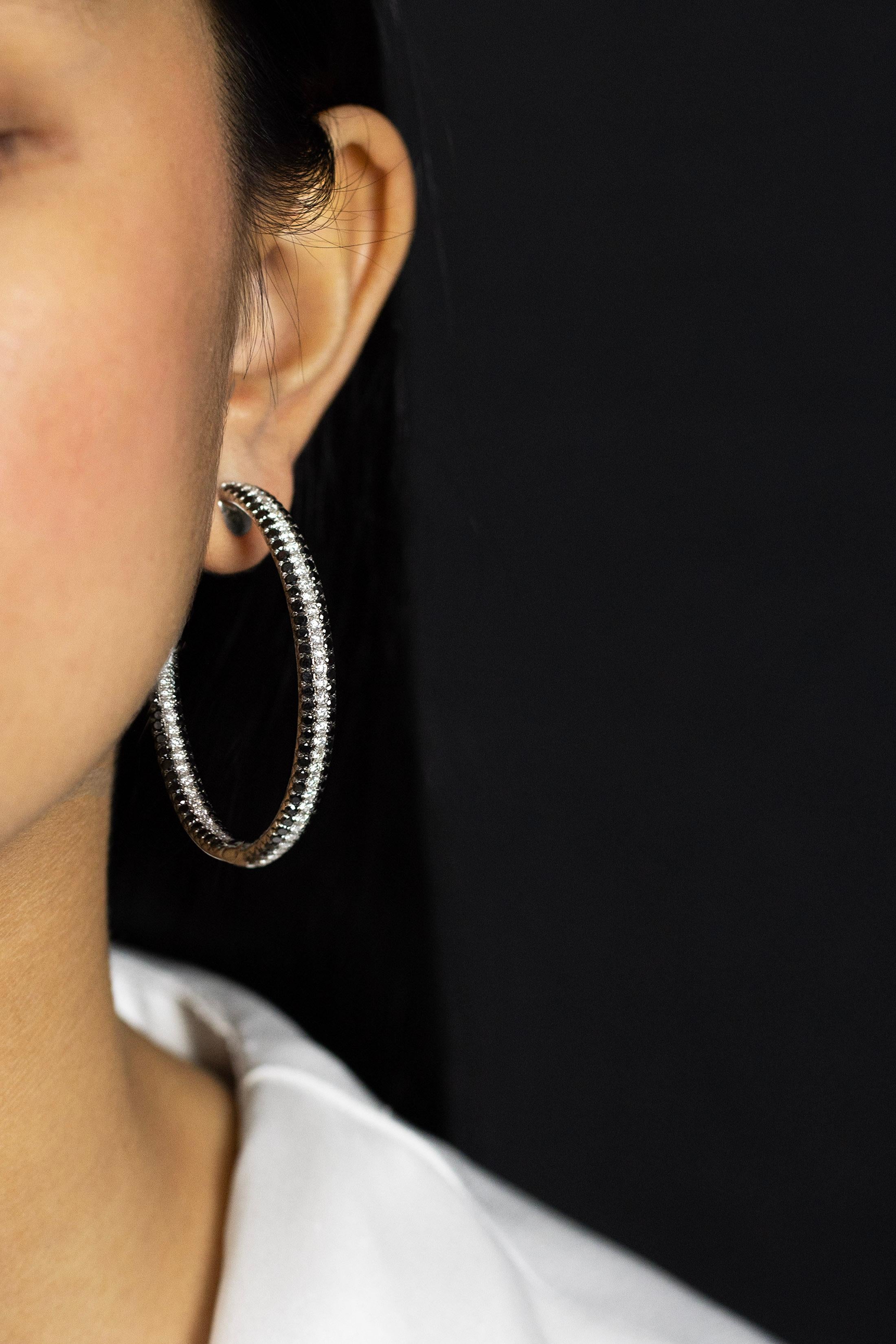 black and white diamond hoop earrings