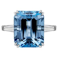 Roman Malakov 9.73 Carat Emerald Cut Aquamarine Three-Stone Engagement Ring