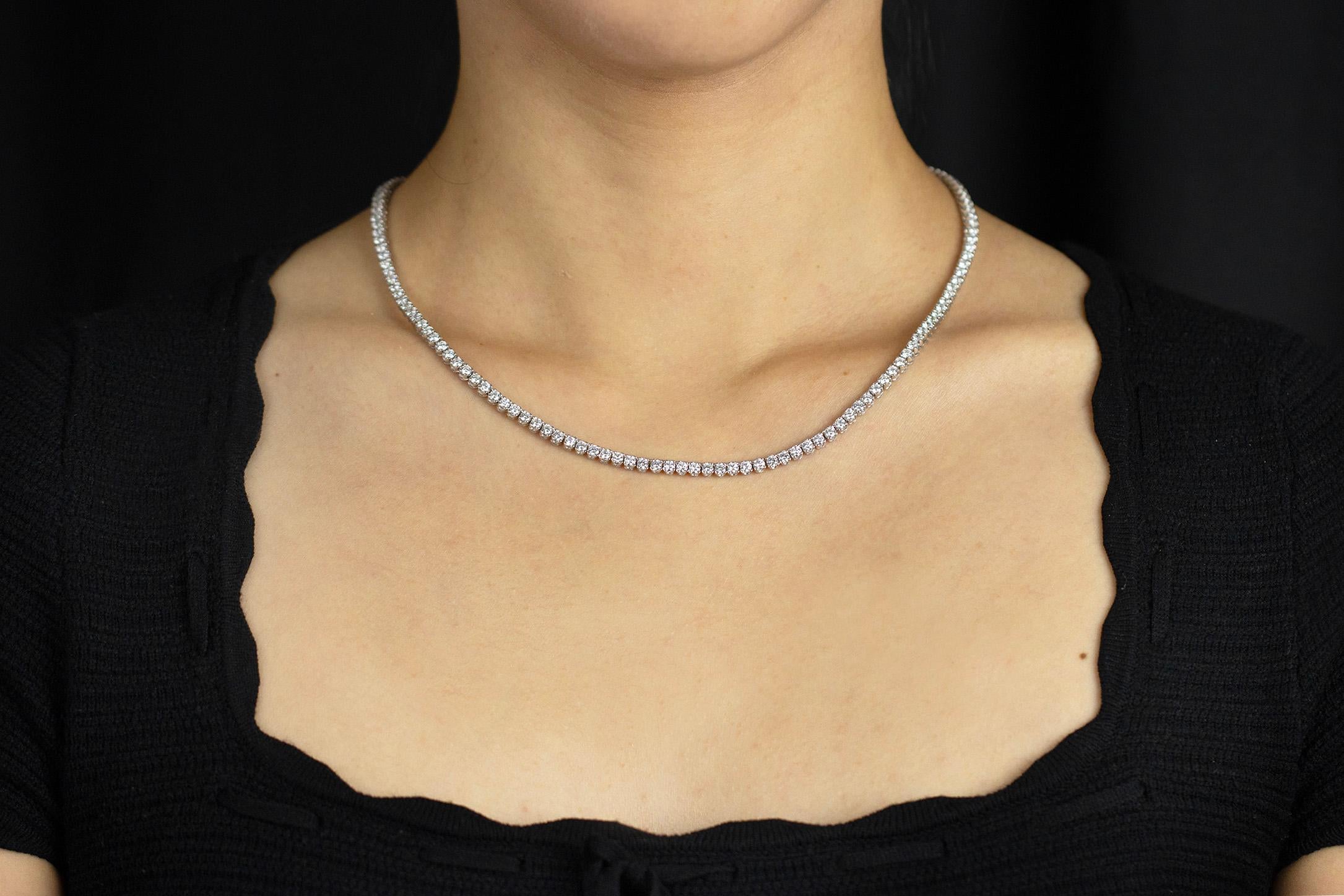 Round Cut 9.80 Carats Total Round Brilliant Cut Diamonds Classic Tennis Necklace For Sale