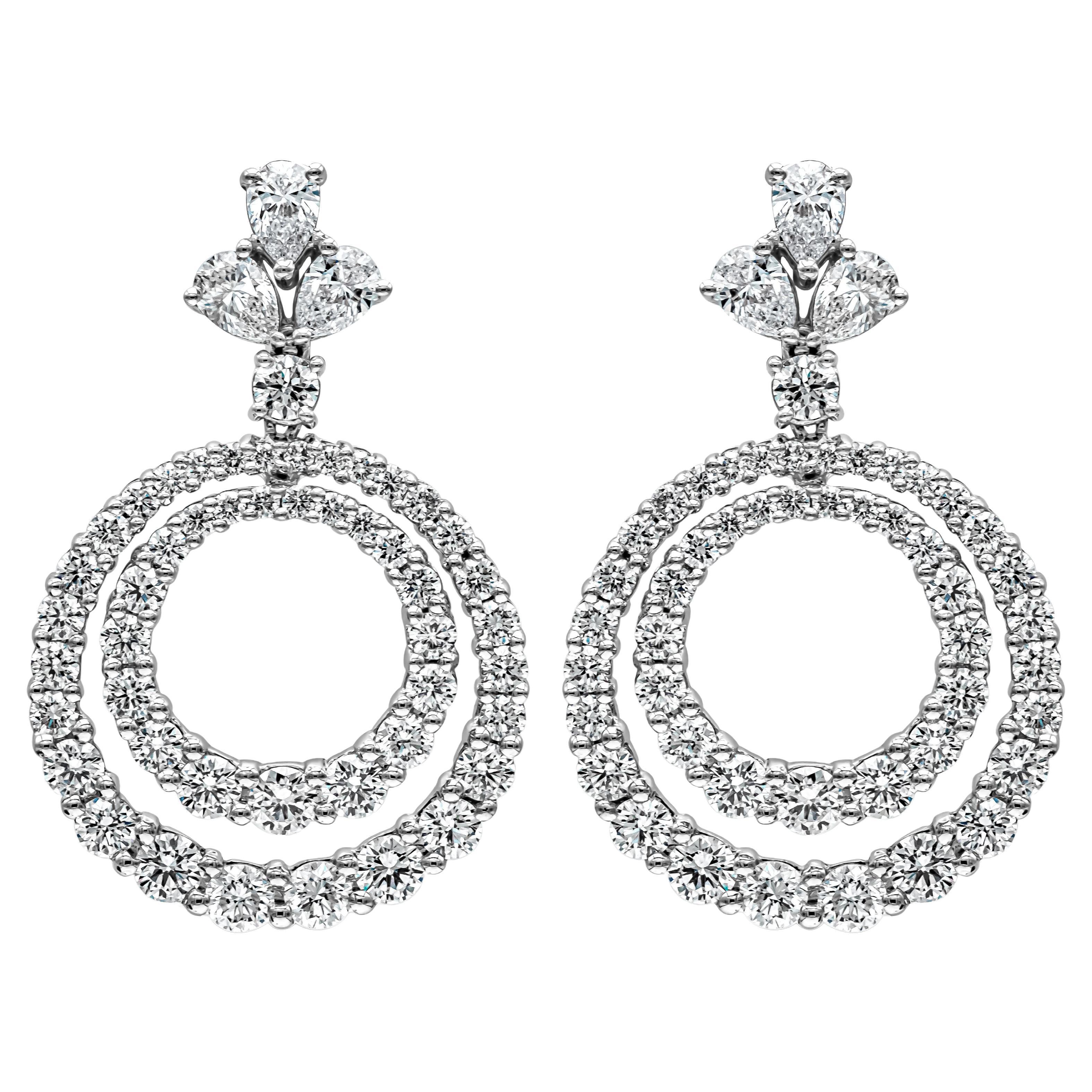 Roman Malakov 9.95 Carats Total Round & Pear Shape Diamond Dangle Earrings For Sale