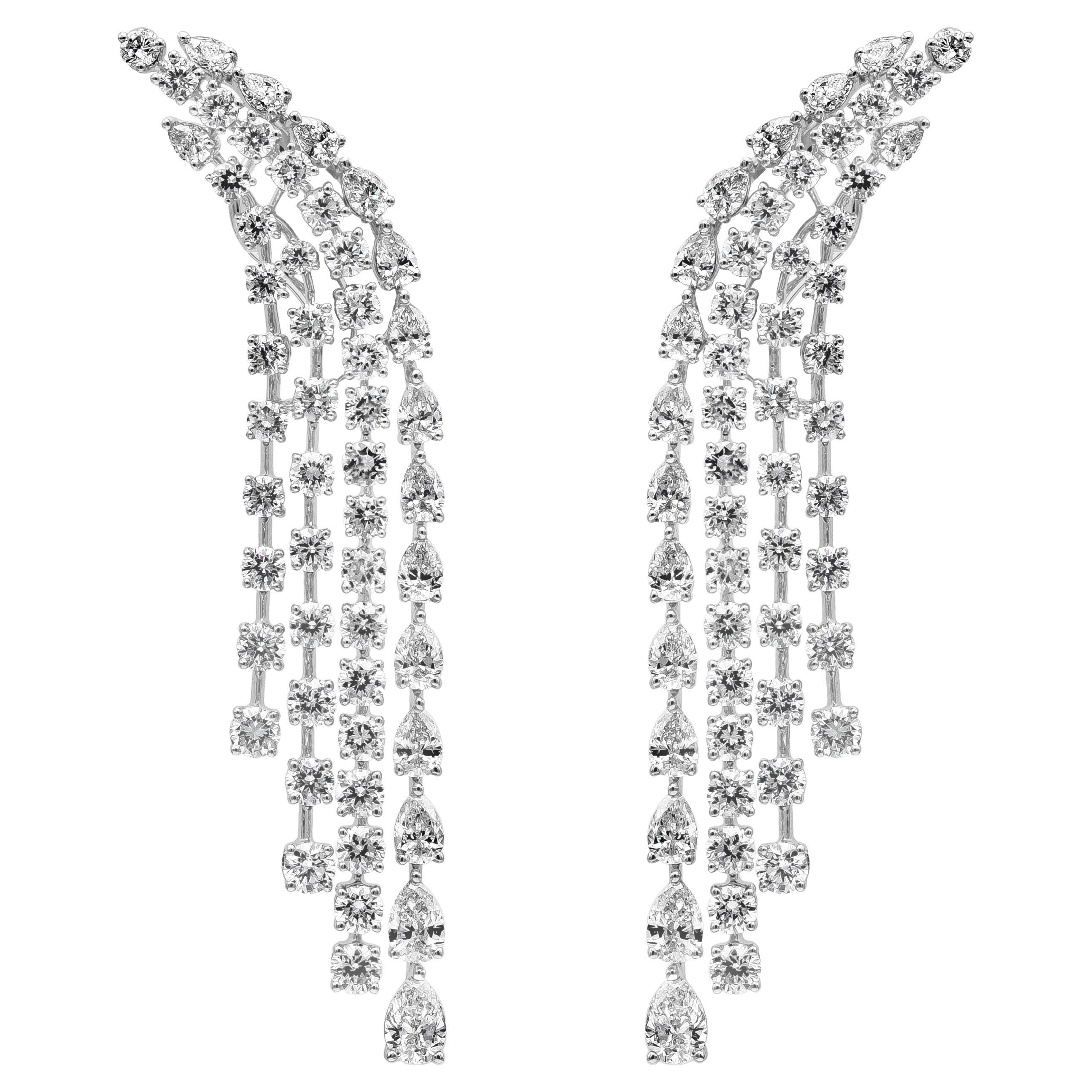 Roman Malakov 9.98 Carat Total Pear Shape Waterfall Chandelier Diamond Earrings For Sale