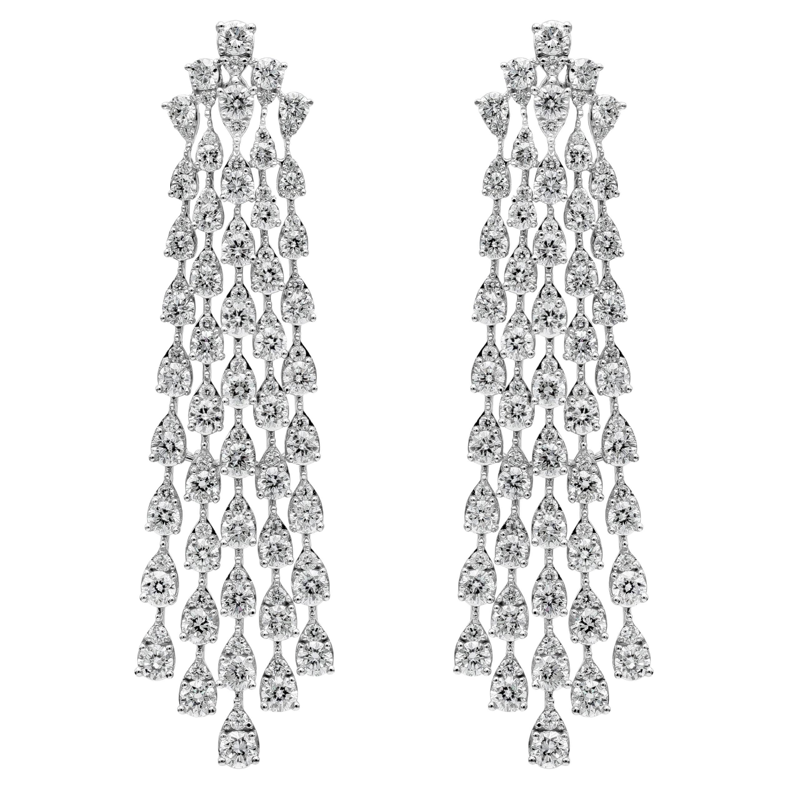 Roman Malakov, 9.98 Total Carat Round Pear Illusion Waterfall Diamond Earrings For Sale
