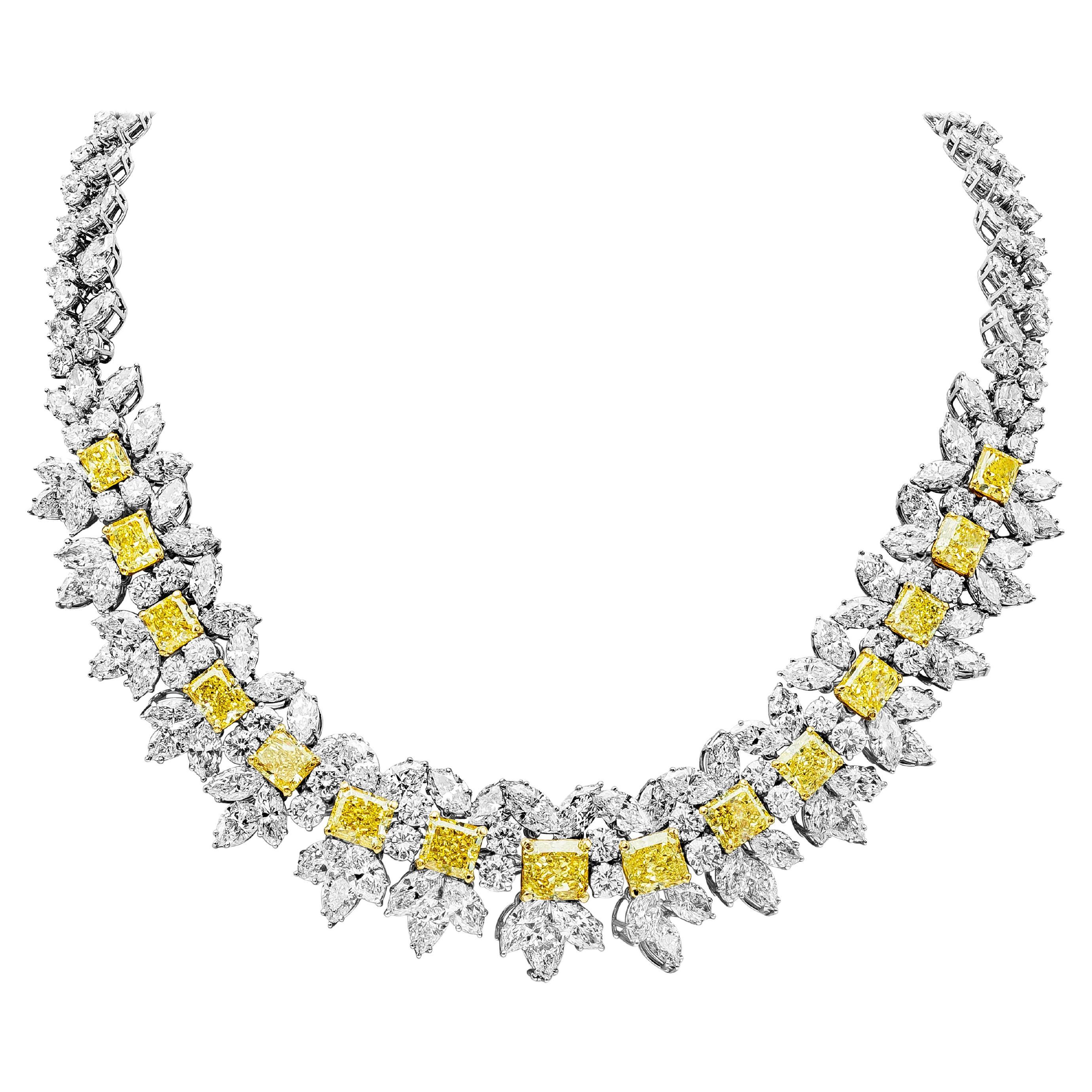 Roman Malakov GIA Certified 23.45 Carat Total Fancy Intense Yellow Necklace