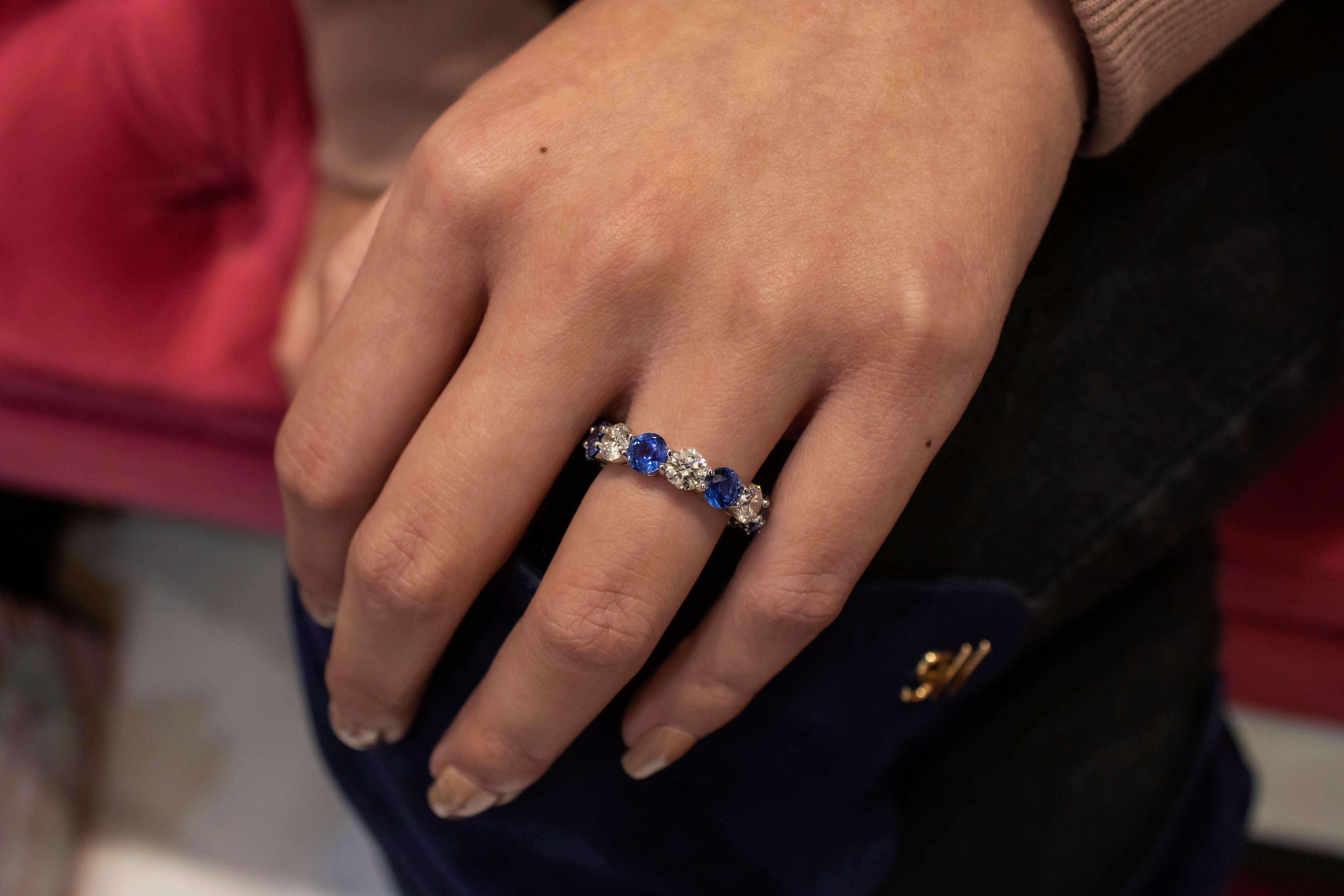 blue sapphire and diamond eternity ring