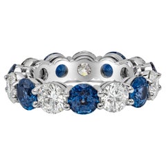 6.95 Carats Alternating Round Blue Sapphire and Diamond Eternity Wedding Band