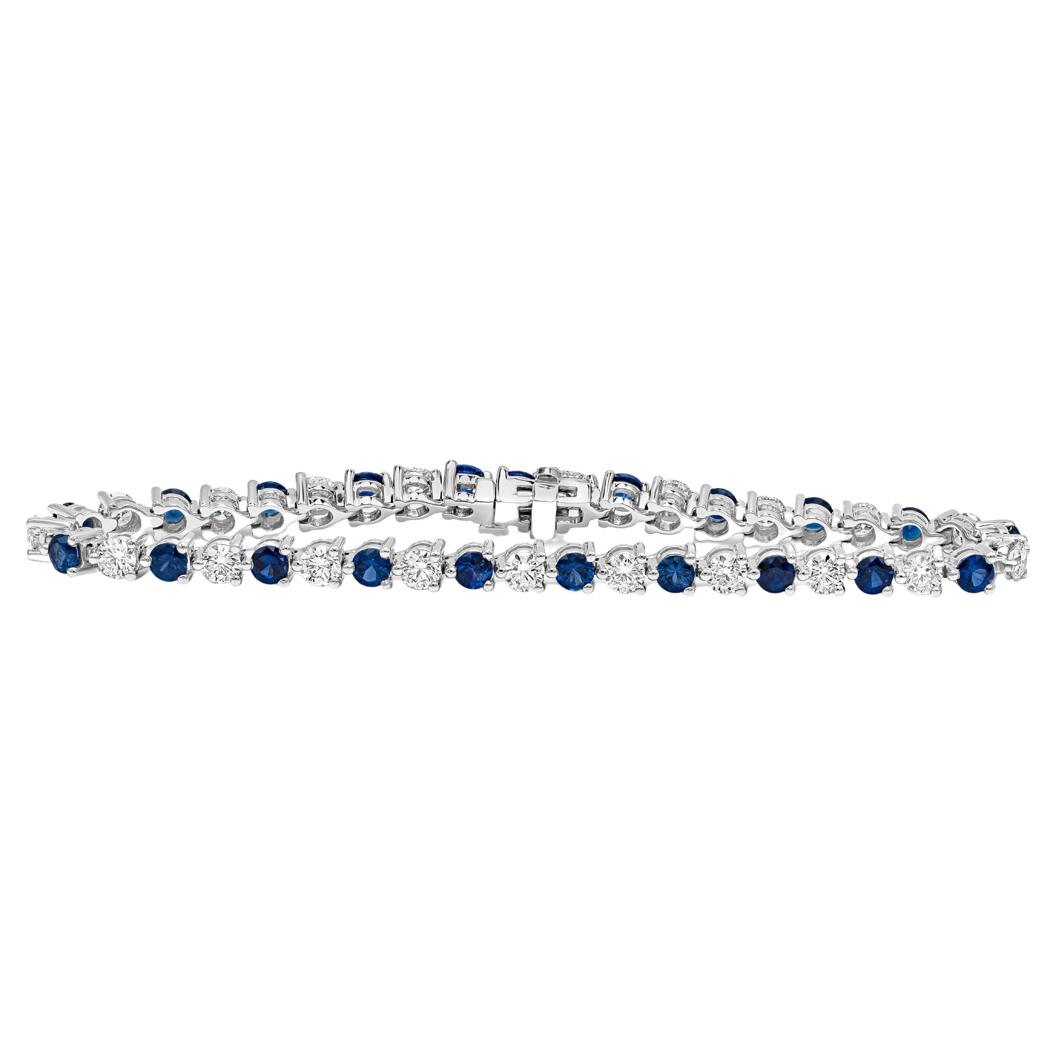 Roman Malakov 7.54 Carats Alternating Blue Sapphire and Diamond Tennis Bracelet