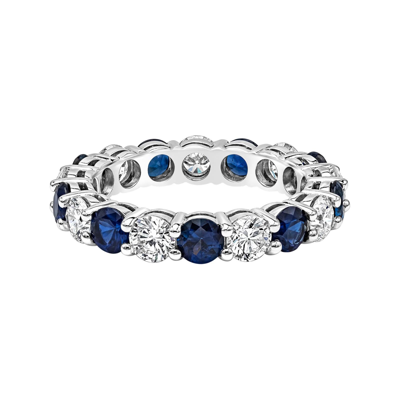 Roman Malakov 4.19 Alternating Blue Sapphire and Diamond Eternity Wedding Band  For Sale