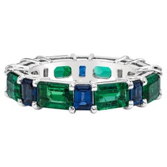 Roman Malakov 6.10 Carats Total Alternating Emerald & Blue Sapphire Wedding Band