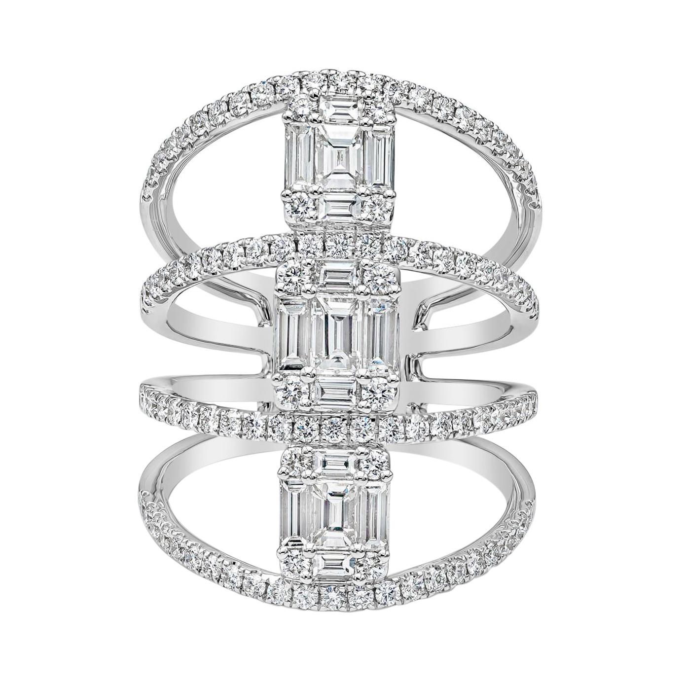 Roman Malakov 2.02 Carat Total Baguette & Round Diamond Four-Row Fashion Ring