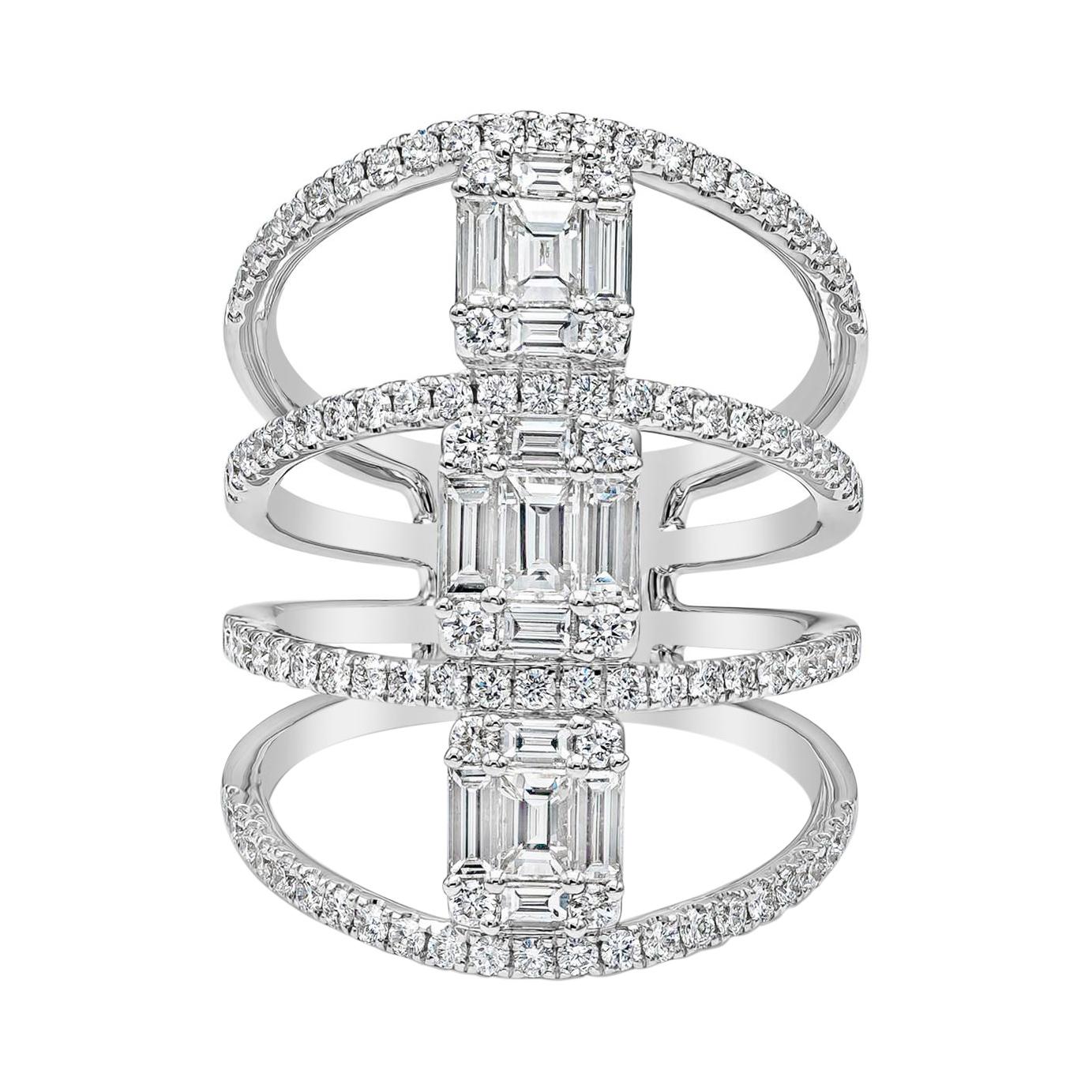 Roman Malakov 2.02 Carats Total Baguette & Round Diamonds Multi-Row Fashion Ring