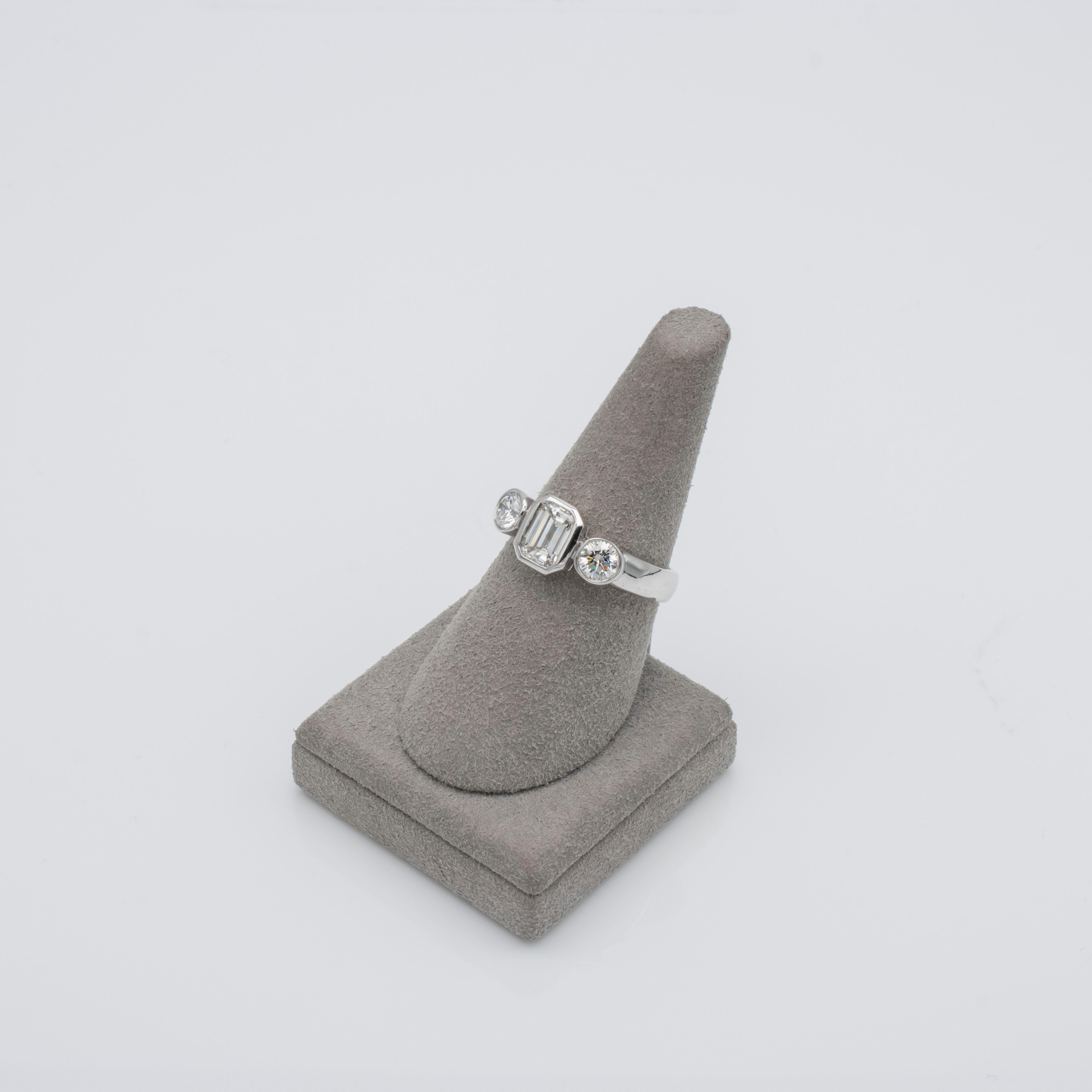 Women's Roman Malakov 1.10 Carats Emerald Cut Diamond Three-Stone Engagement Ring For Sale