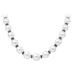 Roman Malakov 11.02 Carats Black Diamonds with Natural White Pearls Necklace