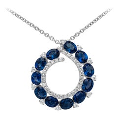Roman Malakov Blue Sapphire and Diamond Circle Pendant Necklace