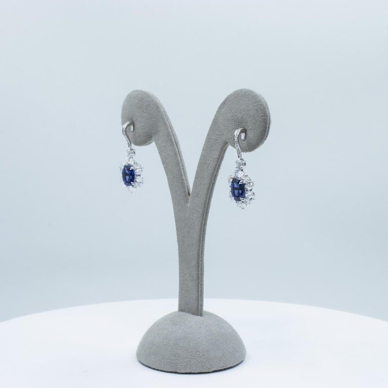 Roman Malakov, Blue Sapphire and Diamond Flower Dangle Earrings For Sale 2