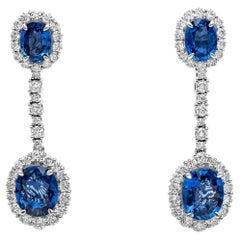 Roman Malakov, Blue Sapphire and Diamond Halo Dangle Earrings