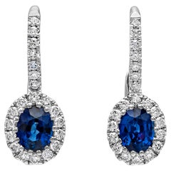 Roman Malakov, Blue Sapphire and Diamond Halo Drop Earrings