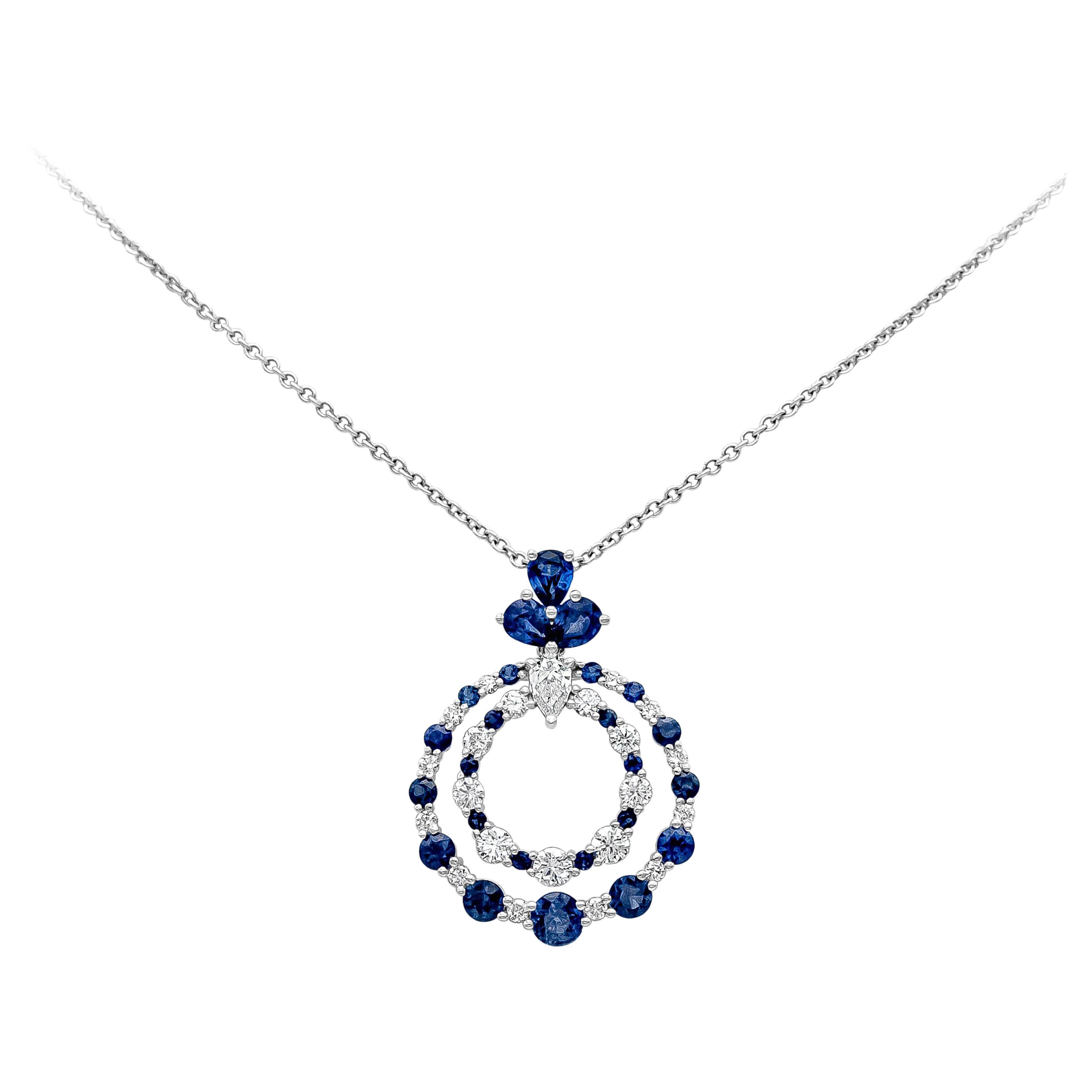 Roman Malakov, Blue Sapphire and Diamond Open-Work Circle Pendant Necklace