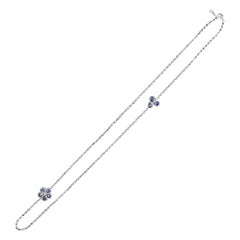 5.89 Carats Pear Shape Blue Sapphire & Diamond Flower Design Long Necklace