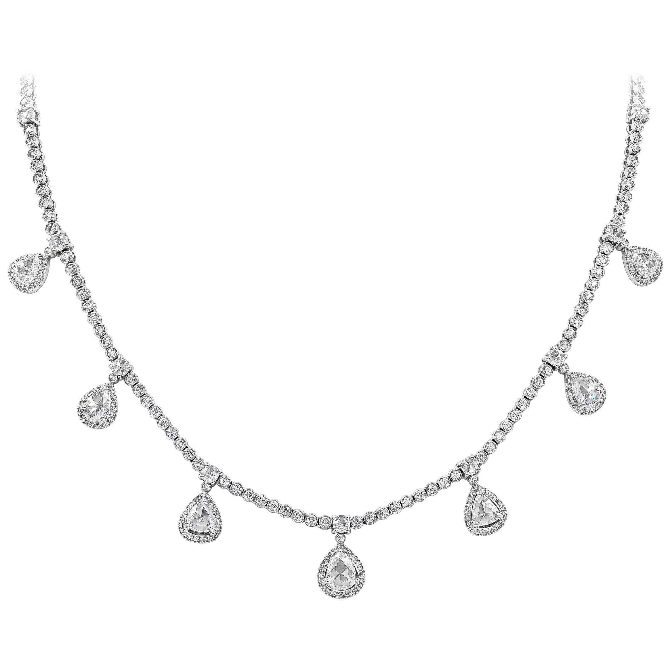 Roman Malakov 7.13 Carats Total Round & Rose Cut Diamond Fringe Necklace For Sale