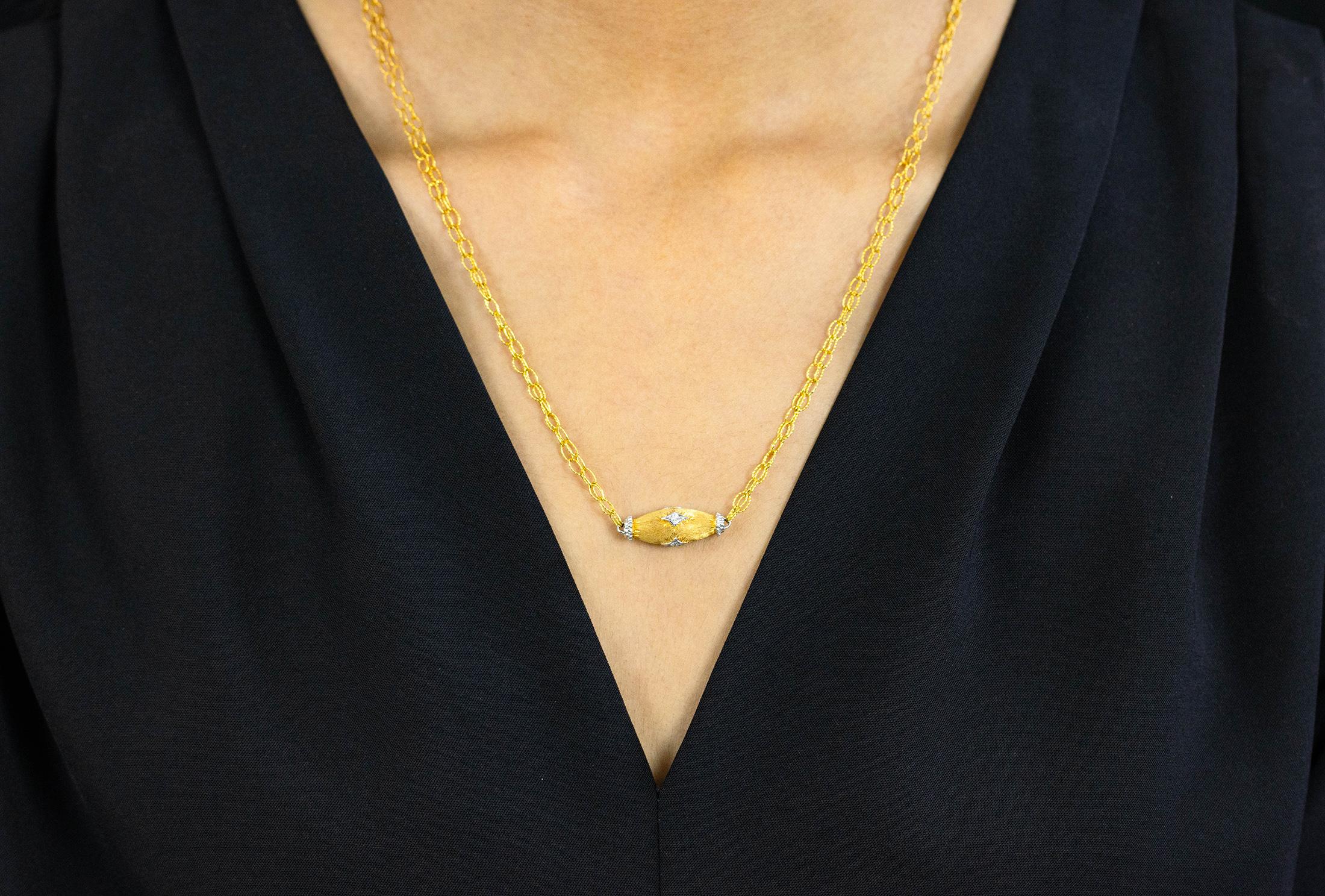Women's Roman Malakov 0.10 Carat Round Cut Diamonds in Ovoid Brushed Pendant Necklace For Sale