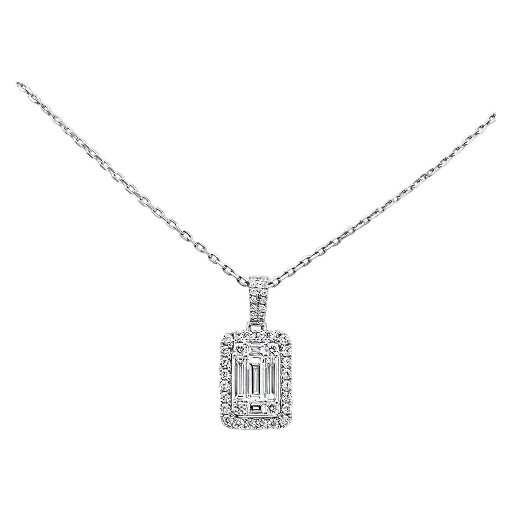 1.25 Carats Total Baguette and Round Diamond Illusion Pendant Necklace