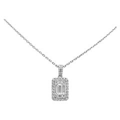 1.25 Carats Total Baguette and Round Diamond Illusion Pendant Necklace